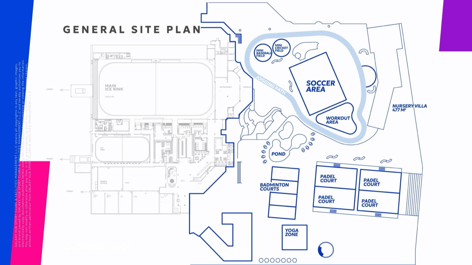 GLXY Sport Hub general site plan, two ice rinks, padel courts, soccer area and more